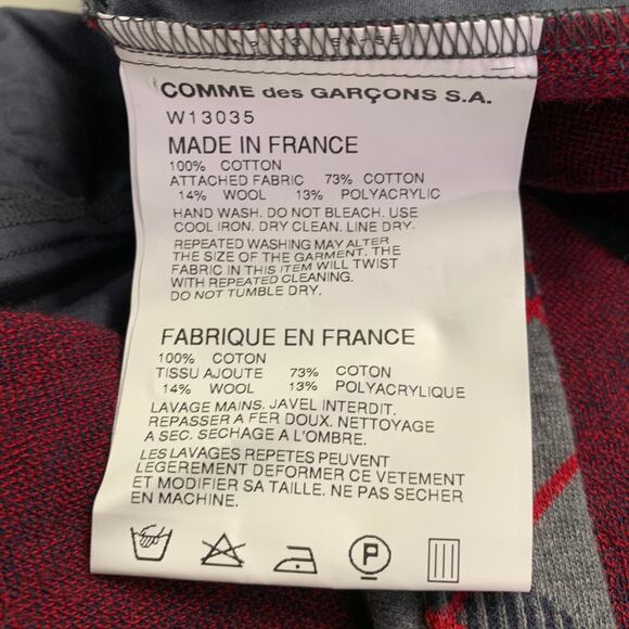 COMME des GARCONS SHIRT Size S Grey Red Plaid Cotton Wool Long Sleeve Shirt - Picture 5 of 5